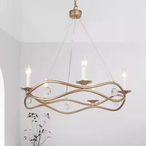 25.2 in. 5-Light Gold Ring Mid-century Century Modern Crystal Chandelier Dining